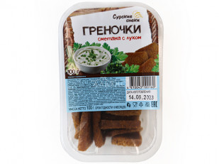 Мучные полоски КРАСНЫЕ со вкусом пряной говядины 76 гр: Сурские гренки Сметана с луком (100 гр)